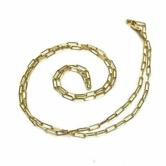 Solid 14K Yellow Gold 6x2mm Paper Clip Link Chain Necklace 16" - Picture 4 of 7